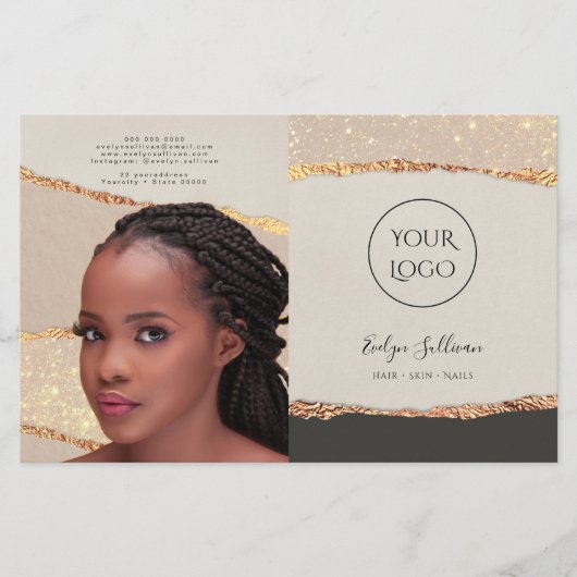 金ゴールドブラックきらめく紙2折パンフレット (正面)