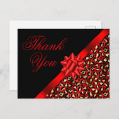 金ゴールドブラックとレッドヒョウのフォイルリボン弓ギフト ポストカード (正面/裏面)