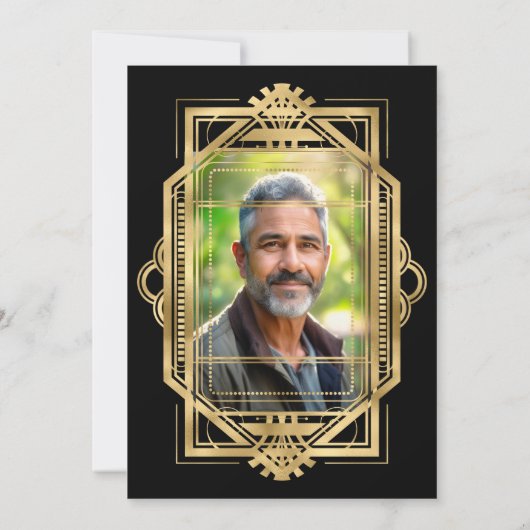 金ゴールドブラックの引退DIY写真の別企業のれ 招待状 (裏面)