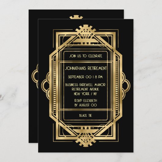 金ゴールドブラックの引退DIY写真の別企業のれ 招待状 (正面/裏面)