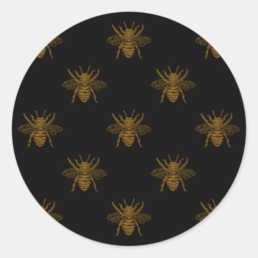 金ゴールドブラックの金属箔ミツバチ ラウンドシール (正面)