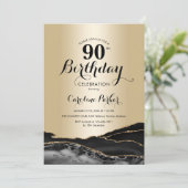 金ゴールドブラックアガテマーブル90誕生日 招待状 (スタンド正面)