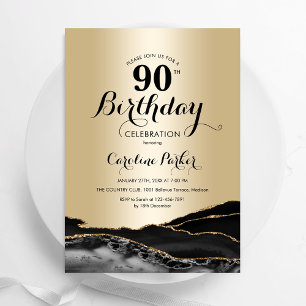 金ゴールドブラックアガテマーブル90誕生日 招待状