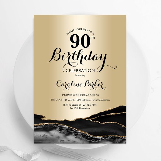 金ゴールドブラックアガテマーブル90誕生日 招待状