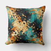 金ゴールドブラックアクアオレンジヒョウ抽象芸術 クッション (正面)