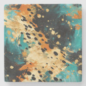 金ゴールドブラックアクアオレンジヒョウ抽象芸術 ストーンコースター (正面)