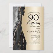 金ゴールドブラックアゲート90誕生日 招待状 (正面)