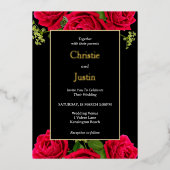 金ゴールドブラックアンドブルゴーニュバラ結婚式招待状 箔招待状 (正面)