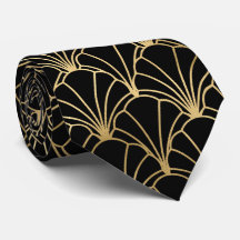 金ゴールドブラックアートデコのタイル模様ネックタイ