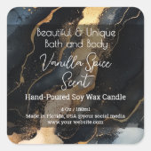 金ゴールドブラックアートワークボトルキャンドルジャー製品ラベル スクエアシール (正面)