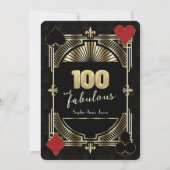 金ゴールドブラックアールデコカジノトランプのポーカー100誕生日 招待状 (裏面)