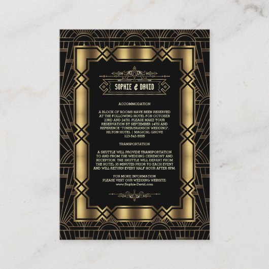 金ゴールドブラックアールデコギャツビー1920結婚年代の詳細 エンクロージャーカード (正面)