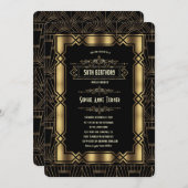 金ゴールドブラックアールデコギャツビー1920sバースデーパーティー 招待状 (正面/裏面)