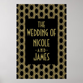 金ゴールドブラックアールデコダイヤモンド結婚レトロのサイン ポスター