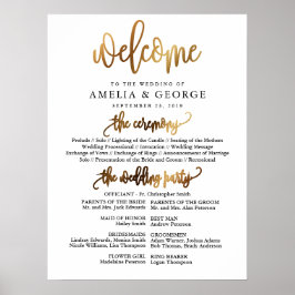 金ゴールドブラックウェルカムウェディングプログラムのサイン ポスター