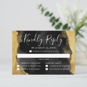 金ゴールドブラックウォーターカラー（ユダヤ教の）バル・ミツバー招待状RSVPカード 出欠カード (スタンド正面)