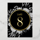 金ゴールドブラックウォーター結婚カラーフローラのテーブル番号 箔招待状 (正面)