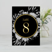 金ゴールドブラックウォーター結婚カラーフローラのテーブル番号 箔招待状 (立ち正面)