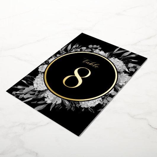 金ゴールドブラックウォーター結婚カラーフローラのテーブル番号 箔招待状 (回転した状態)