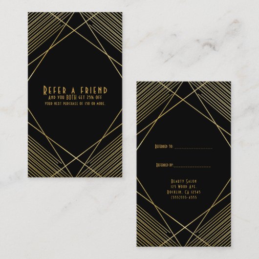 金ゴールドブラックエレガントグラムモダンデコRefer a Friend 紹介カード (正面/裏面)