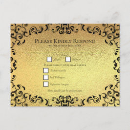 金ゴールドブラックエレガントスワールゴシック結婚ズ シーズンポストカード