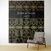 金ゴールドブラックエレガントスワールゴシック結婚ズ タペストリー (インサイチュ)