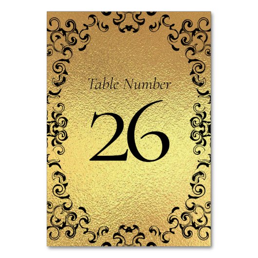 金ゴールドブラックエレガントスワールゴシック結婚ズ テーブルナンバー (裏面)