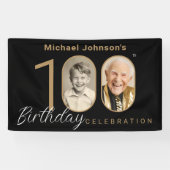 金ゴールドブラックエレガントフォト100th誕生日パーティー 横断幕 (横)