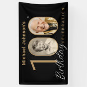 金ゴールドブラックエレガントフォト100th誕生日パーティー 横断幕 (縦)