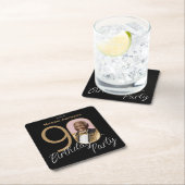 金ゴールドブラックエレガントフォト90th誕生日パーティー スクエアペーパーコースター (インサイチュ)