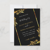 金ゴールドブラックエレガントフレームモダン結婚式招待状 (正面)