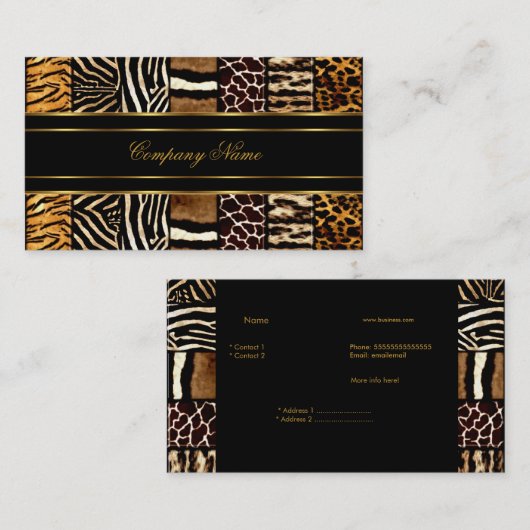 金ゴールドブラックエレガントミックスゼブラヒョウ虎 名刺 (正面/裏面)
