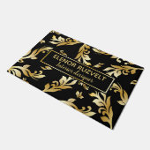 金ゴールドブラックエレガントラモダンックスフローラダマスデザイン ドアマット (アングル)