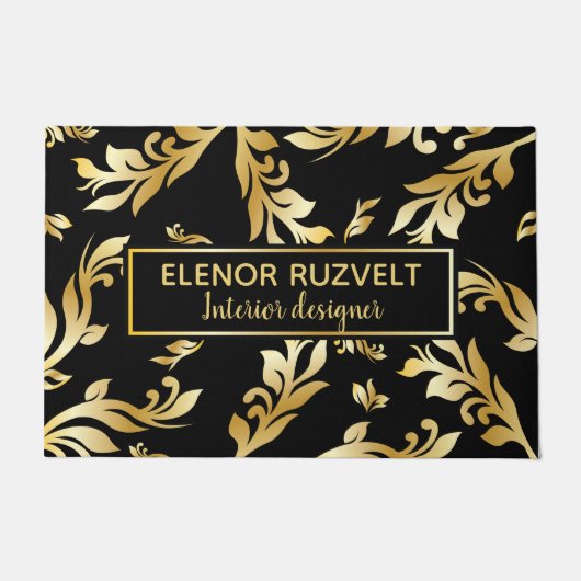 金ゴールドブラックエレガントラモダンックスフローラダマスデザイン ドアマット