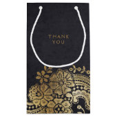 金ゴールドブラックエレガントヴィンテージレース結婚式の引き出物バッグ スモールペーパーバッグ (裏面)