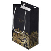 金ゴールドブラックエレガントヴィンテージレース結婚式の引き出物バッグ スモールペーパーバッグ (裏面アングル)