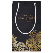 金ゴールドブラックエレガントヴィンテージレース結婚式の引き出物バッグ スモールペーパーバッグ (正面)