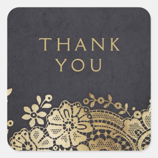 金ゴールドブラックエレガントヴィンテージレース結婚式の引き出物 スクエアシール (正面)