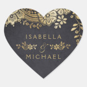 金ゴールドブラックエレガントヴィンテージレース結婚式の引き出物 ハートシール (正面)