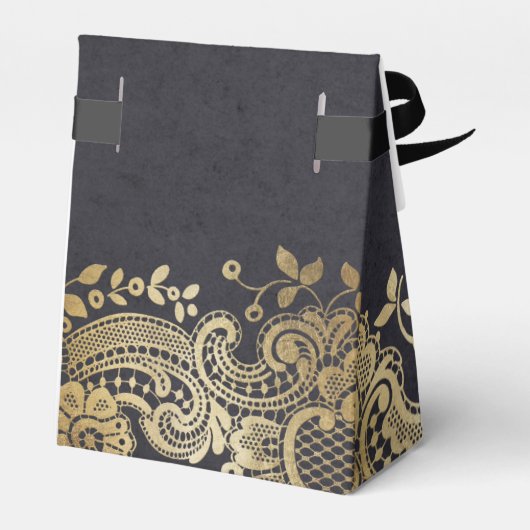 金ゴールドブラックエレガントヴィンテージレース結婚式の引き出物 フェイバーボックス (裏面サイド)