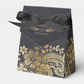 金ゴールドブラックエレガントヴィンテージレース結婚式の引き出物 フェイバーボックス (正面サイド)