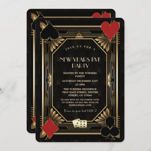 金ゴールドブラックカジノベガスギャツビー大晦日 招待状 (正面/裏面)