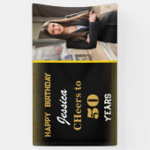 金ゴールドブラックカスタムハッピーバースデーフォトパーティー 横断幕 (縦)