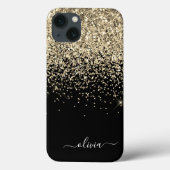 金ゴールドブラックガーリーグリッタースパークルモノグラム名Cas Case-Mate iPhoneケース (裏面)