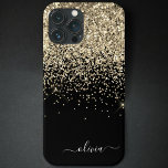 金ゴールドブラックガーリーグリッタースパークルモノグラム名Cas iPhone 13ケース<br><div class="desc">金ゴールドと黒の輝フェイクきと滴り落ちるグリッターブラシ仕上げ金属モノグラムの名前とイニシャル電話。これは、最高の甘い16歳の誕生日、結婚ブライダルシャワー、記念日、赤ちゃんシャワーまたはバチェロレッテギフトを作る誰かがグラームの豪華さとシックなスタイルを愛する。</div>