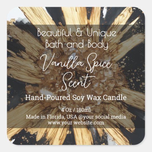 金ゴールドブラッククリスタルボトルキャンドル製品ラベル スクエアシール (正面)