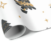 金ゴールドブラッククリスマスツリーとギフトパターン ラッピングペーパー (ロールコーナー)