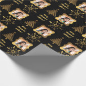 金ゴールドブラッククリスマスツリーカスタムフォト気持ち ラッピングペーパー (角)