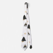 金ゴールドブラッククリスマスツリーパターン ネクタイ (正面)