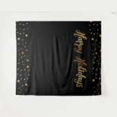 金ゴールドブラッククリスマスホリデー写真の背景 タペストリー (正面(横))